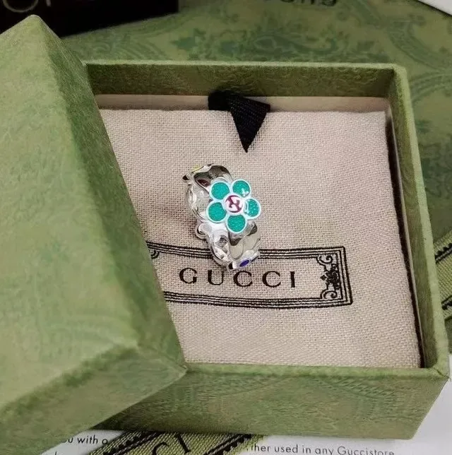 Gucci Boucles d'Oreilles Floral Émaillé Vert Rouge Hoop 6