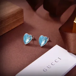Gucci Heart-Shaped Enamel Interlocking G Stud Earrings