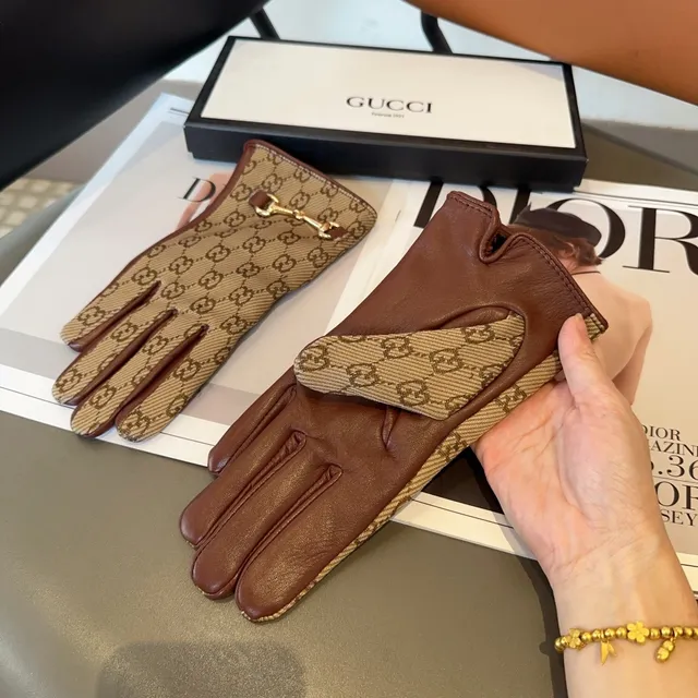 Gucci Horsebit 1955 Beige and Brown Leather Gloves 3