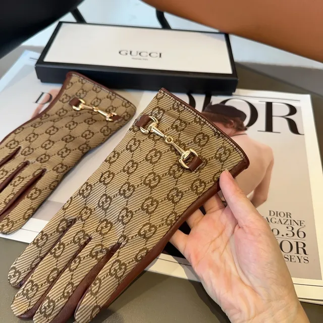 Gucci Horsebit 1955 Beige and Brown Leather Gloves 5