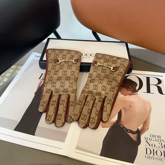 Gucci Horsebit 1955 Beige and Brown Leather Gloves 6