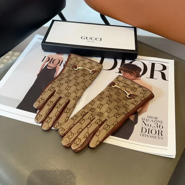 Gucci Horsebit 1955 Beige and Brown Leather Gloves 7