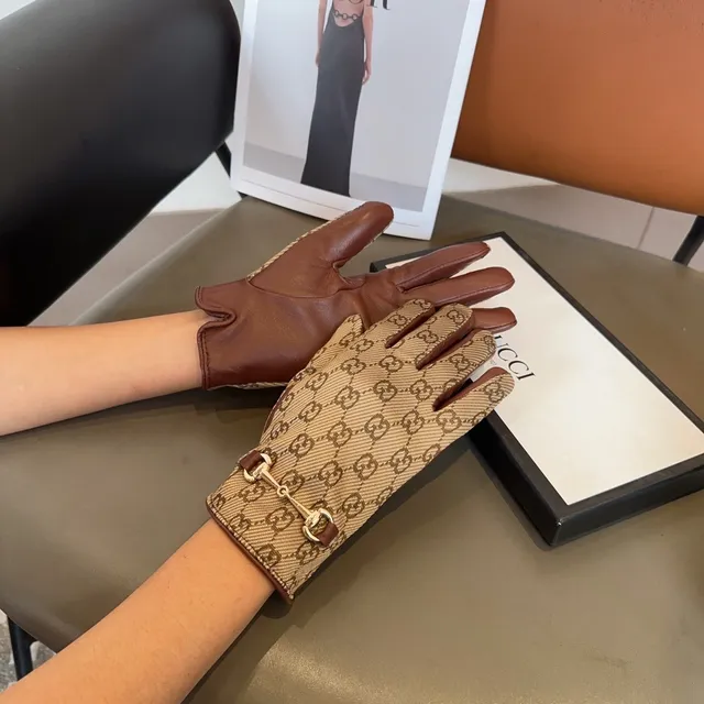 Gucci Horsebit 1955 Beige and Brown Leather Gloves 8