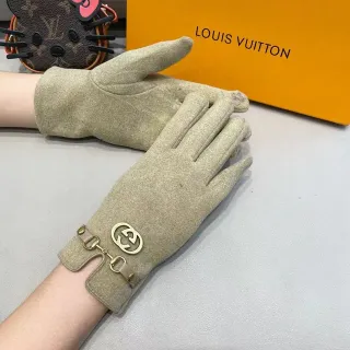 Gucci Horsebit 1955 Beige Gold Wool-Blend Hardware Leather Gloves