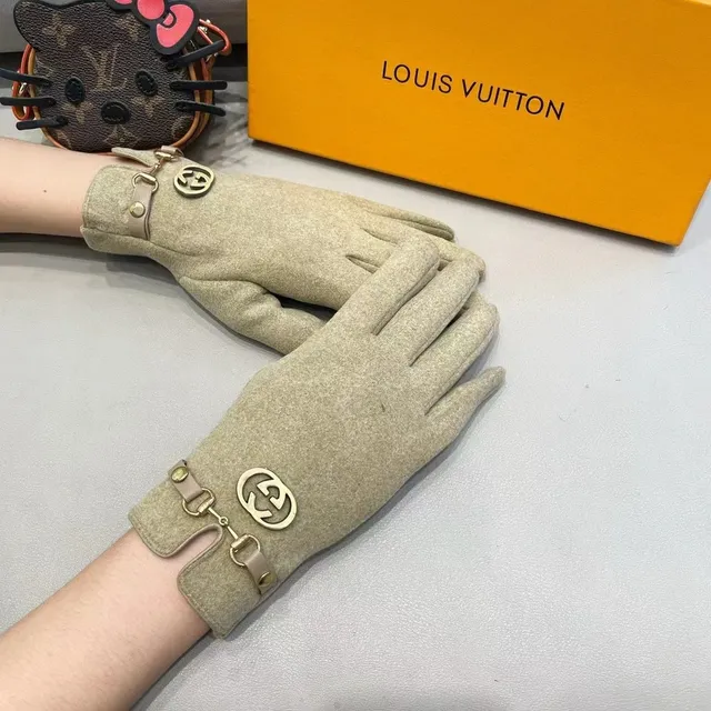 Gucci Horsebit 1955 Beige Or Laine Mélangée Hardware Gants en Cuir 7