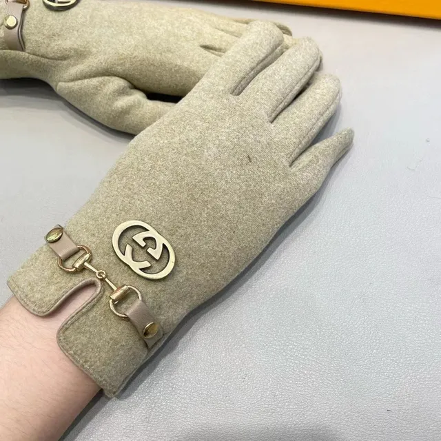 Gucci Horsebit 1955 Beige Or Laine Mélangée Hardware Gants en Cuir 8