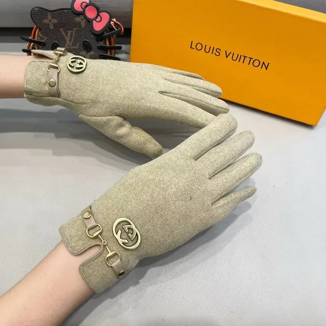 Gucci Horsebit 1955 Beige Or Laine Mélangée Hardware Gants en Cuir 9