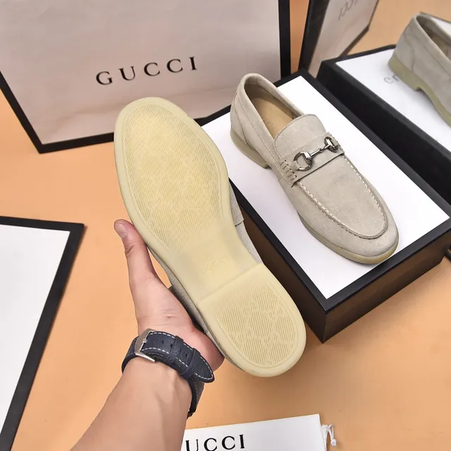 Gucci Horsebit 1955 Beige Suede Loafers 7