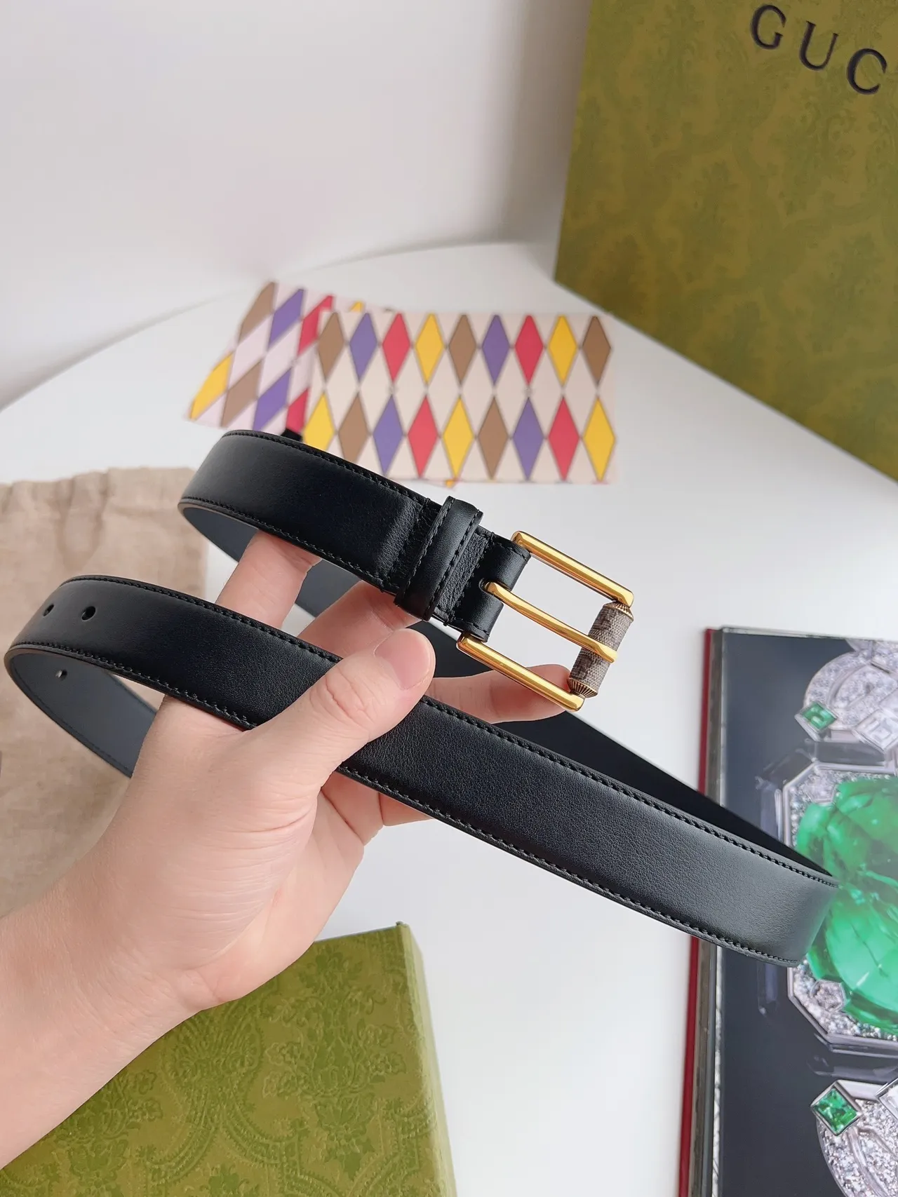 Gucci Horsebit 1955 Black Gold Smooth Rectangular Buckle Leather Belt 3
