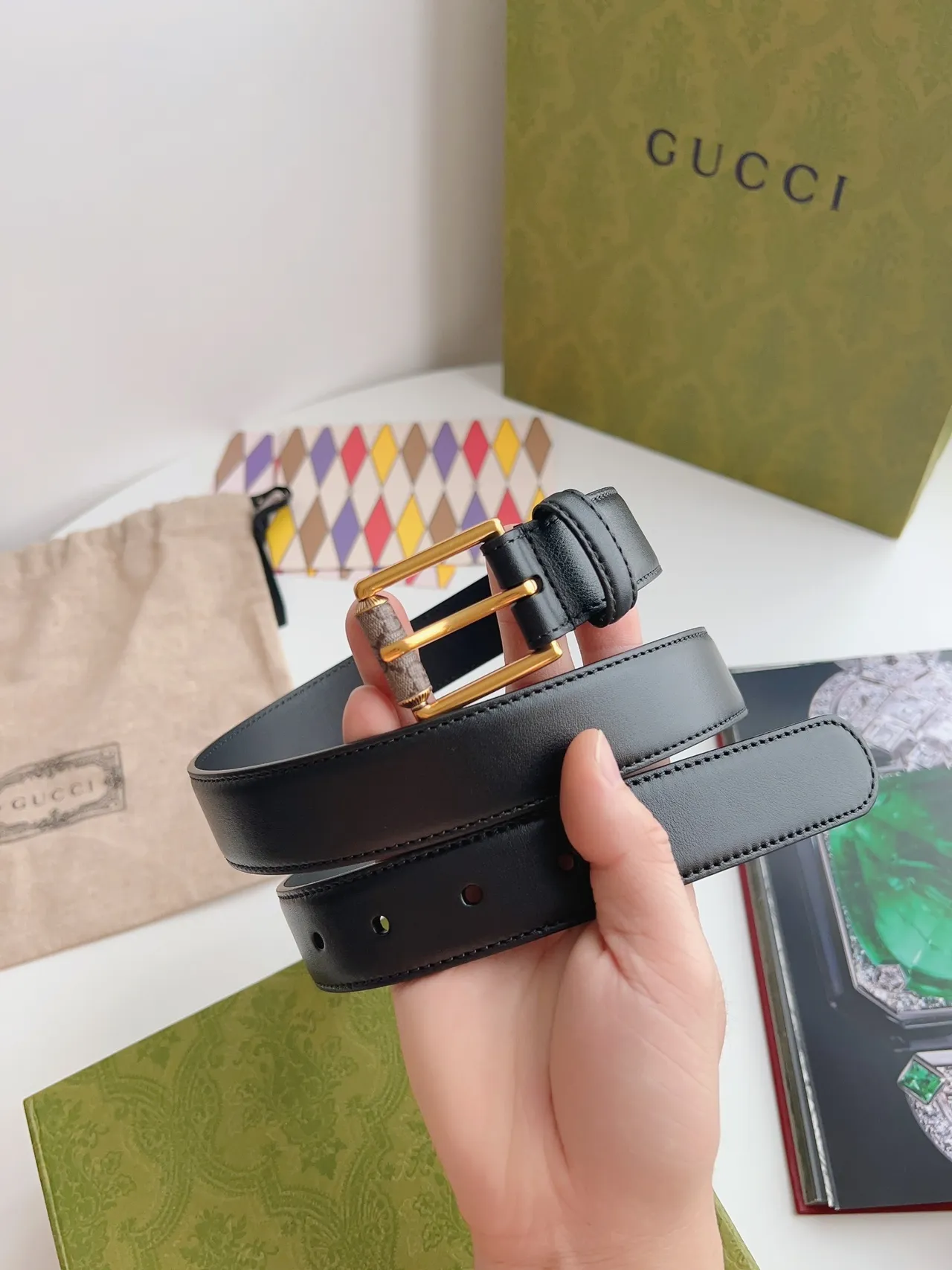 Gucci Horsebit 1955 Black Gold Smooth Rectangular Buckle Leather Belt 5