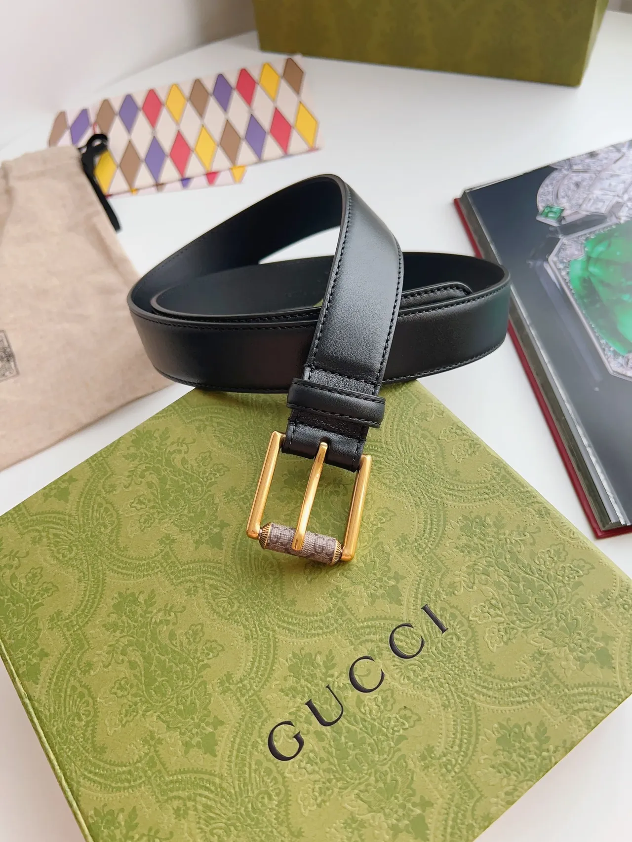 Gucci Horsebit 1955 Black Gold Smooth Rectangular Buckle Leather Belt 6