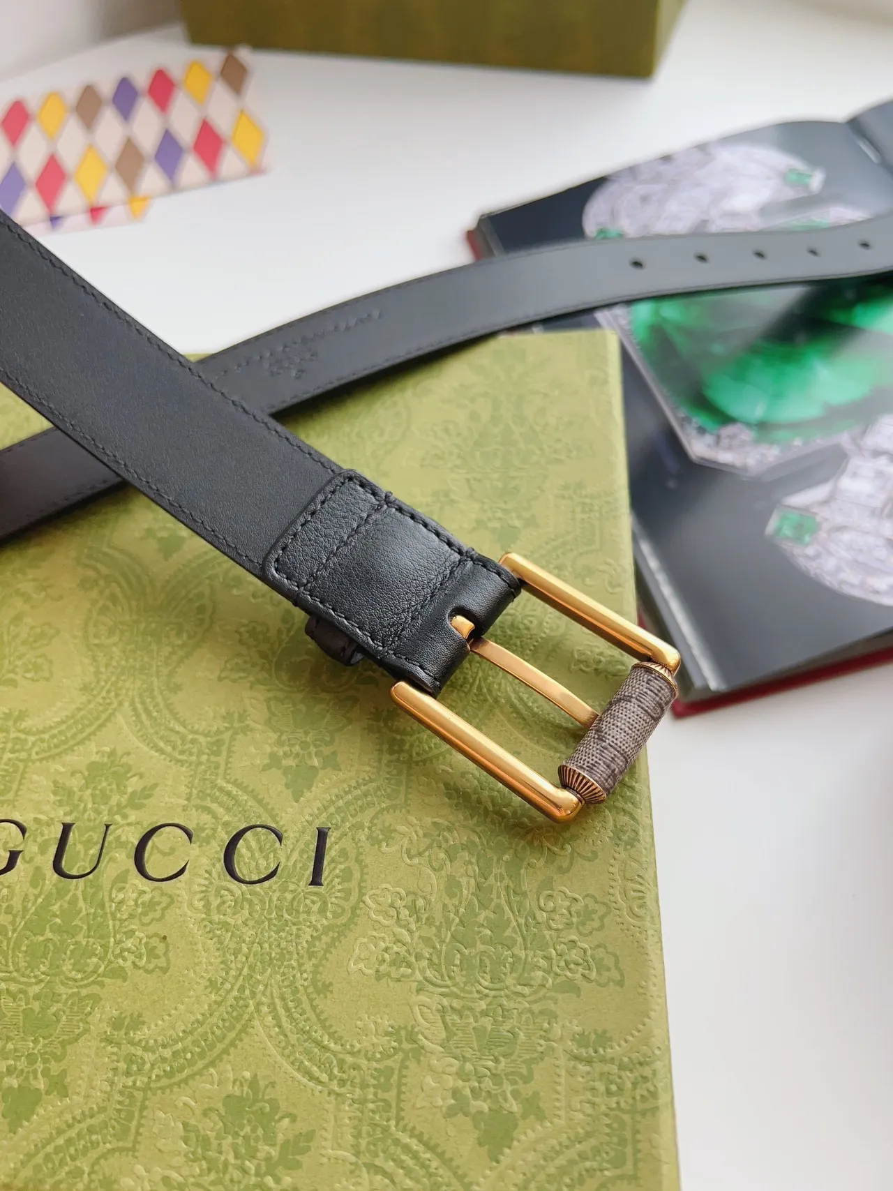 Gucci Horsebit 1955 Black Gold Smooth Rectangular Buckle Leather Belt 7