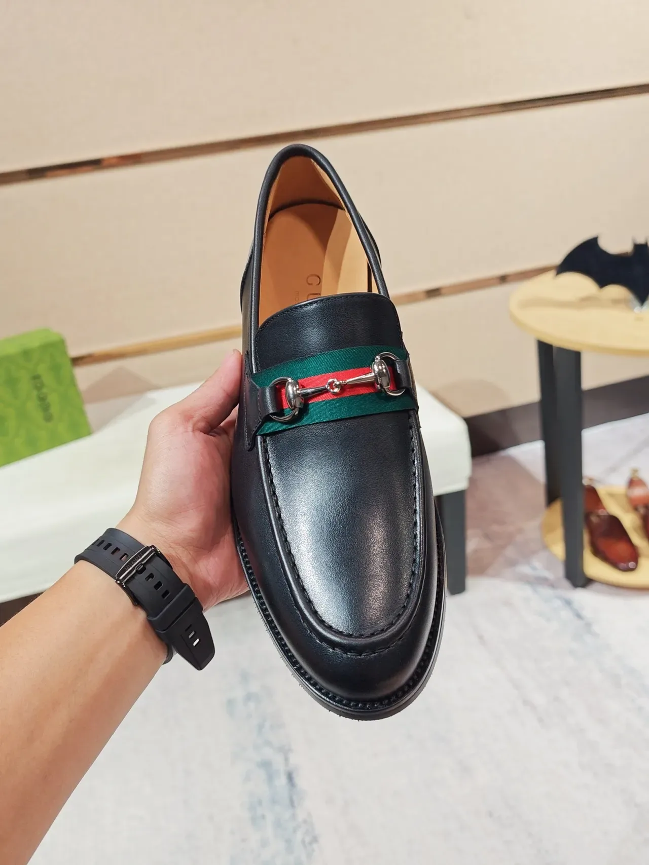 Gucci Horsebit 1955 Black Leather Web Loafers 2