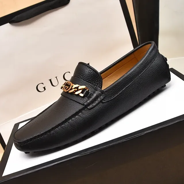 Gucci Horsebit 1955 Black Pebbled Leather Gold Chain Loafers 5
