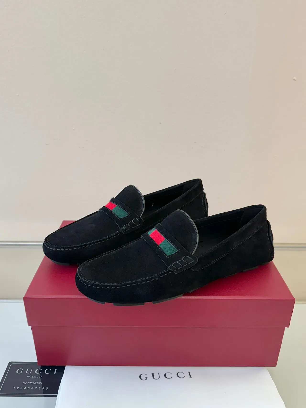 Gucci Horsebit 1955 Black Suede Web Stripe Loafers 2