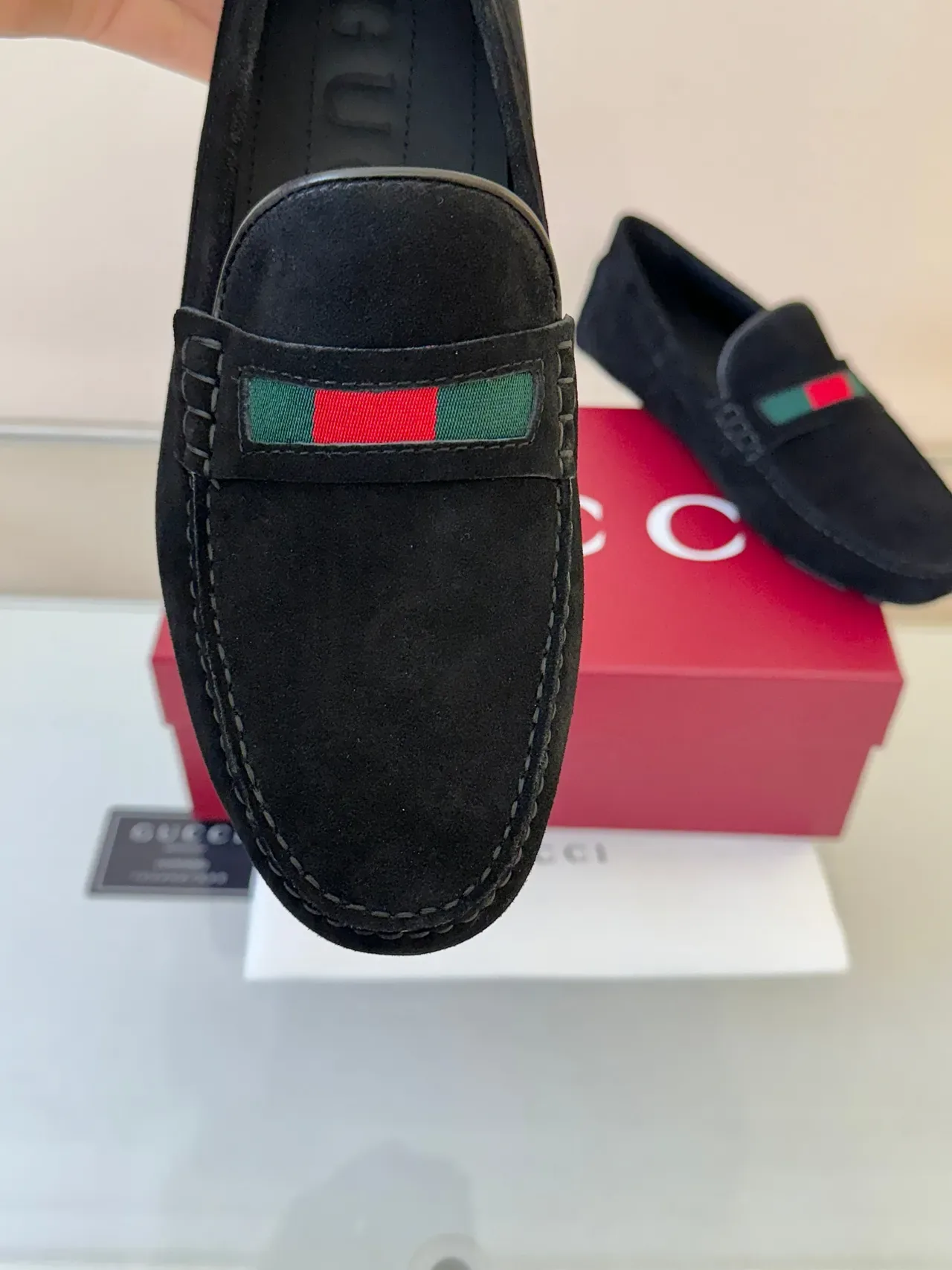 Gucci Horsebit 1955 Black Suede Web Stripe Loafers 3