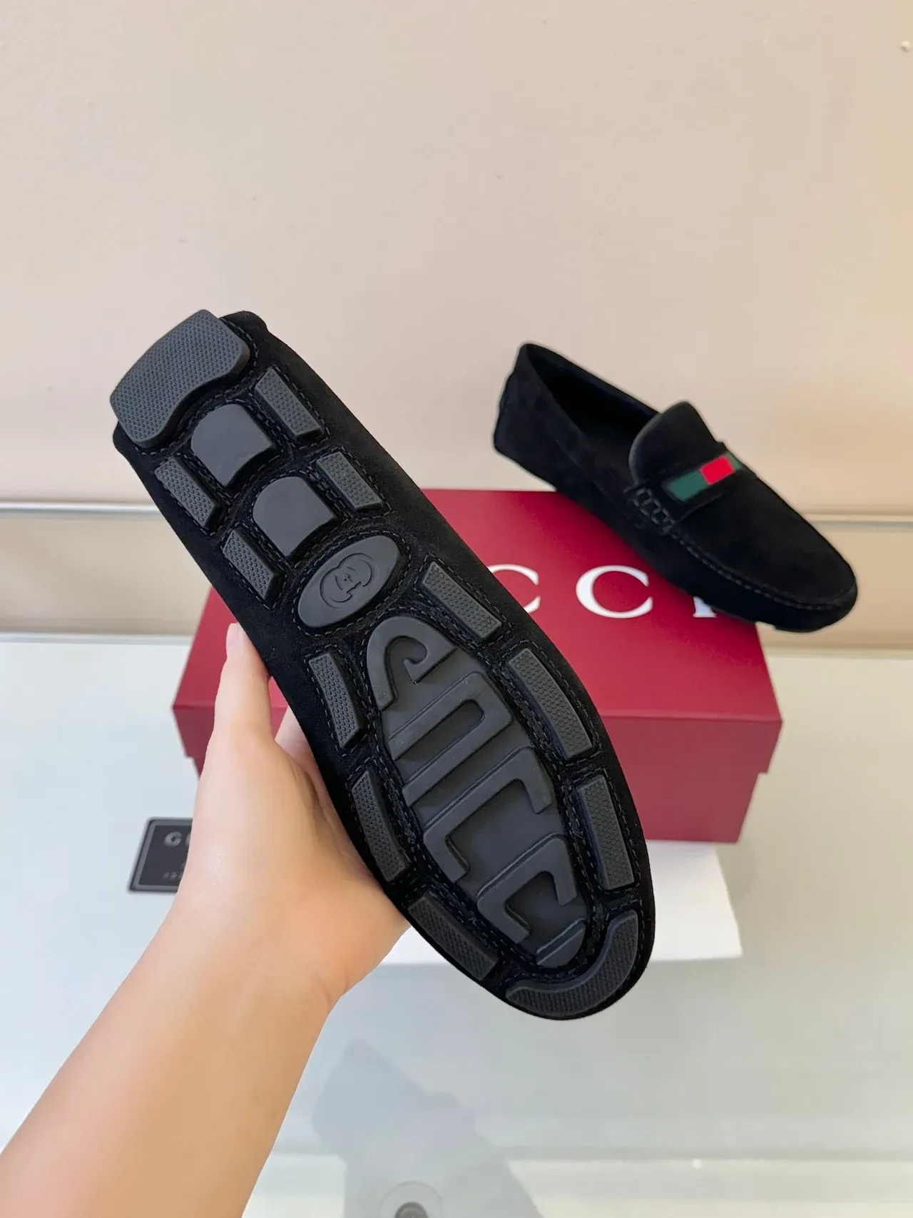 Gucci Horsebit 1955 Black Suede Web Stripe Loafers 5