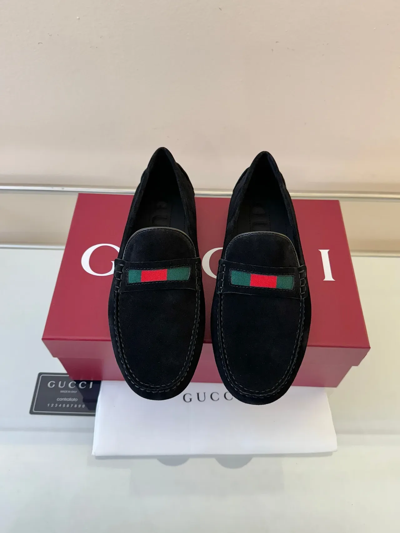 Gucci Horsebit 1955 Black Suede Web Stripe Loafers 6