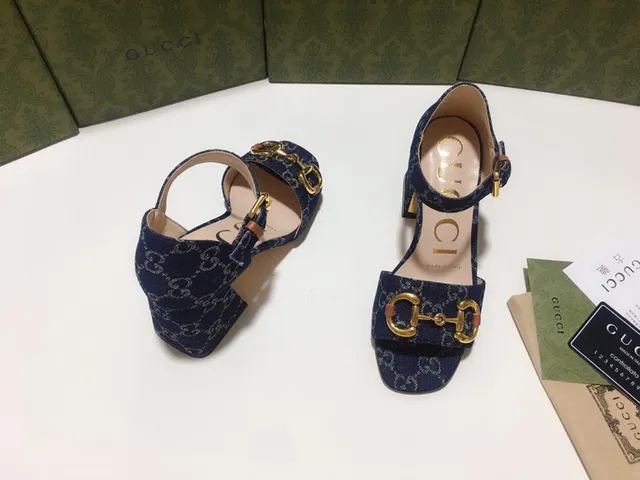 Gucci Horsebit 1955 Blue Gold GG Monogram Denim Buckle Block Heel 4