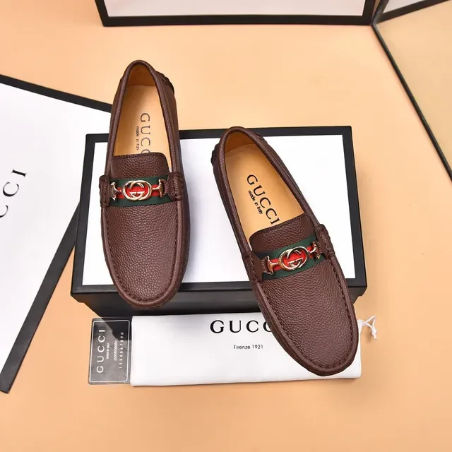 Gucci Horsebit 1955 Brown Pebbled Leather Web Strap Loafers 2