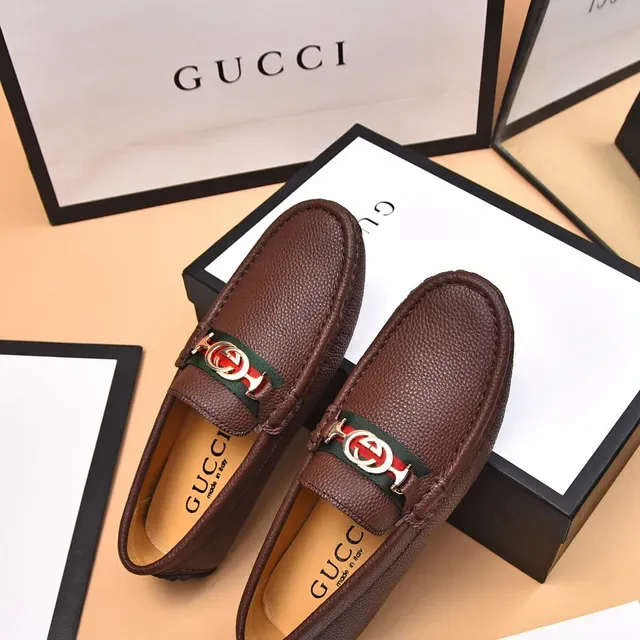 Gucci Horsebit 1955 Brown Pebbled Leather Web Strap Loafers 8