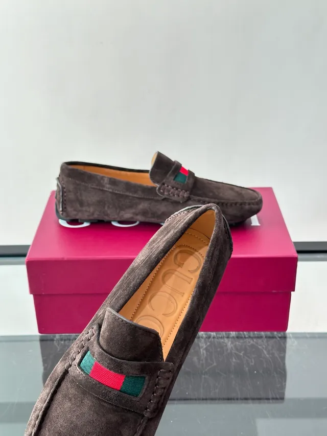 Gucci Horsebit 1955 Brown Suede Web Stripe Loafers 3