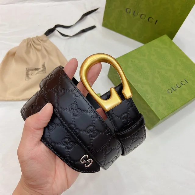 Gucci Horsebit 1955 Embossed GG Black Leather Belt 3