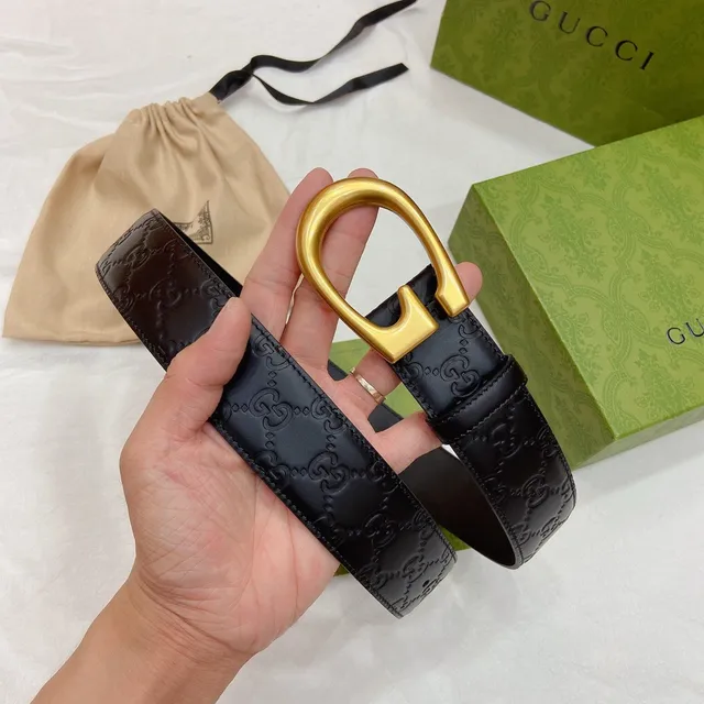 Gucci Horsebit 1955 Embossed GG Black Leather Belt 4