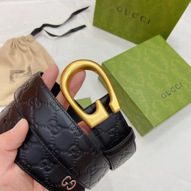 Gucci Horsebit 1955 Embossed GG Black Leather Belt 7