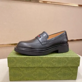 Gucci Horsebit 1955 Loafer Black Leather Web-Trimmed Platform Loafer