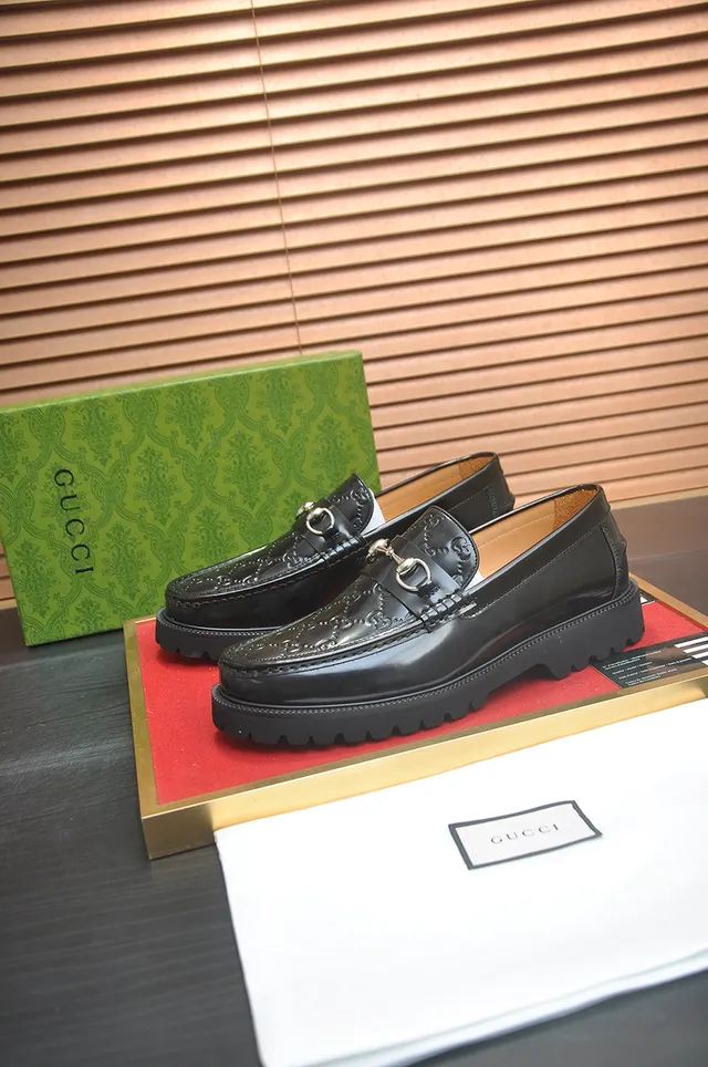 Gucci Horsebit 1955 Loafer Black Polished Leather Chunky Lug Sole Loafer 4