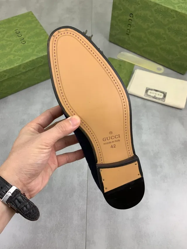 Gucci Horsebit 1955 Navy Blue Embossed GG Suede Loafers 2