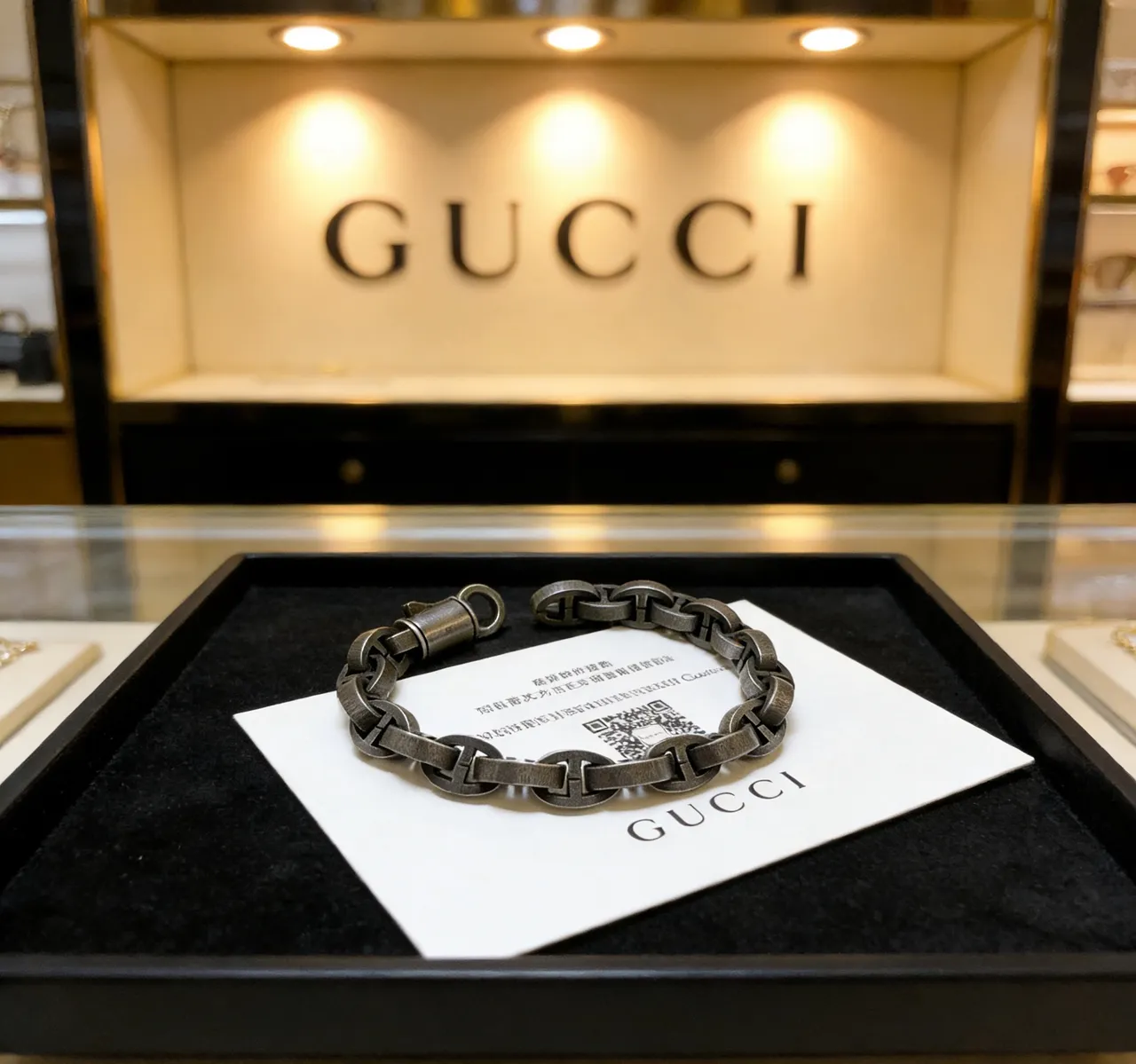 Gucci Horsebit 1955 Oxidized Silver Interlocking G-Link Bracelet 6