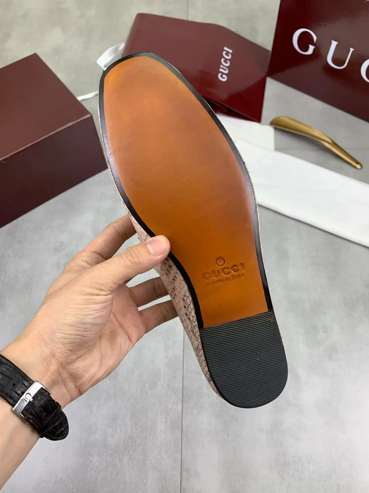 Gucci Horsebit 1955 सांप चमड़ी गुलाबी लूफर 3