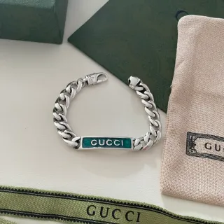 Gucci ID سوار فضي أخضر سلسلة كيرب لينك لوحة مينا سوار