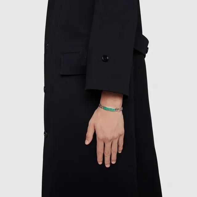 Gucci ID Bracelet Silver Green Curb-Link Chain Enamel Plaque Bracelet 2
