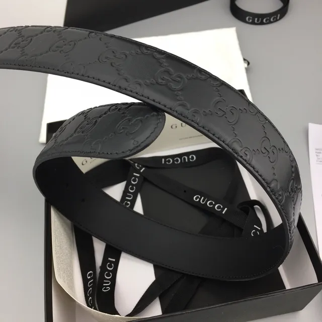 Gucci Interlocking G Belt Black Gold Embossed GG Monogram Large Circular Buckle Leather Belt 7