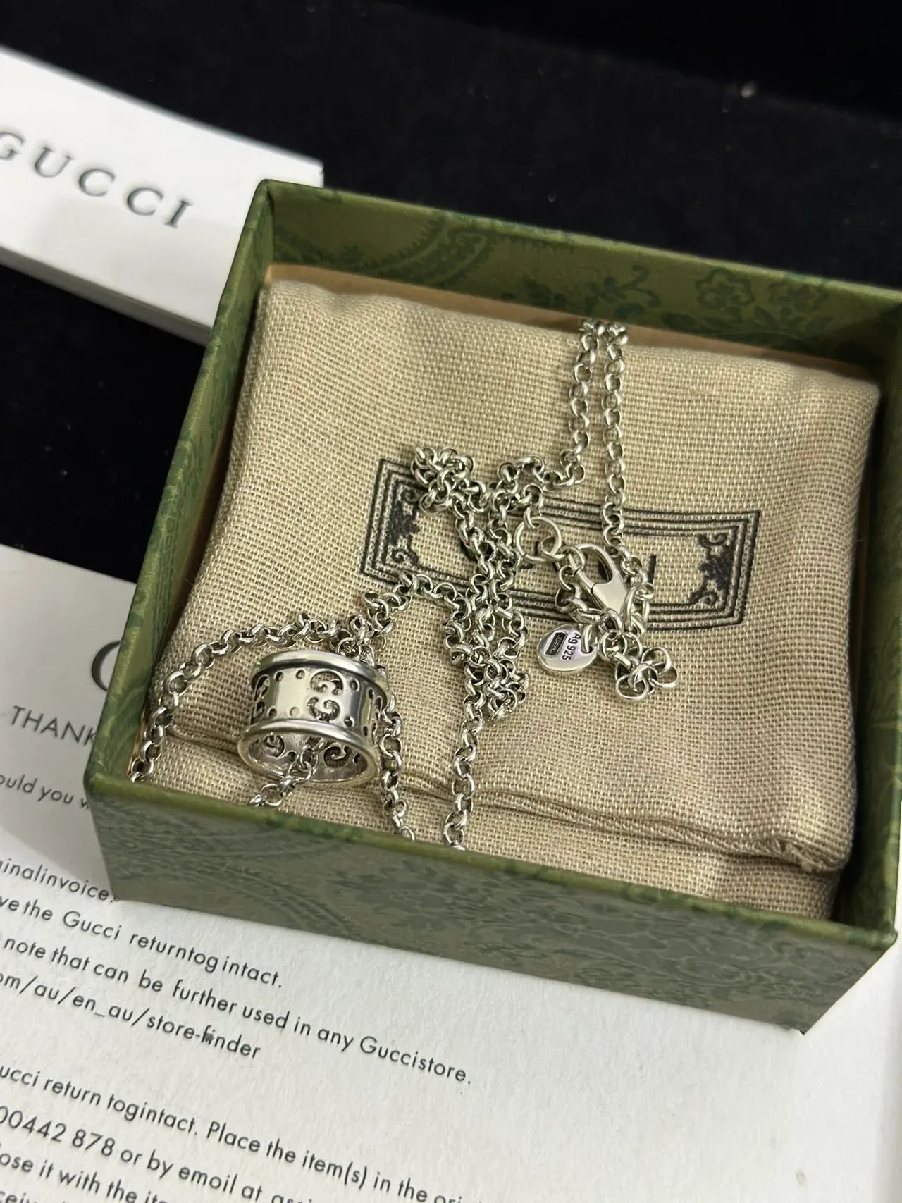 Gucci Interlocking G Cylindrical Pendant Silver Necklace 6