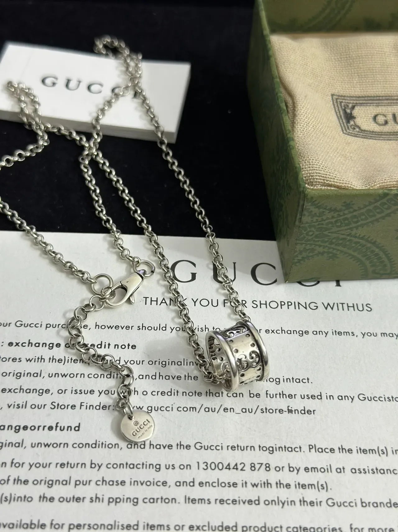 Gucci Interlocking G Cylindrical Pendant Silver Necklace 7