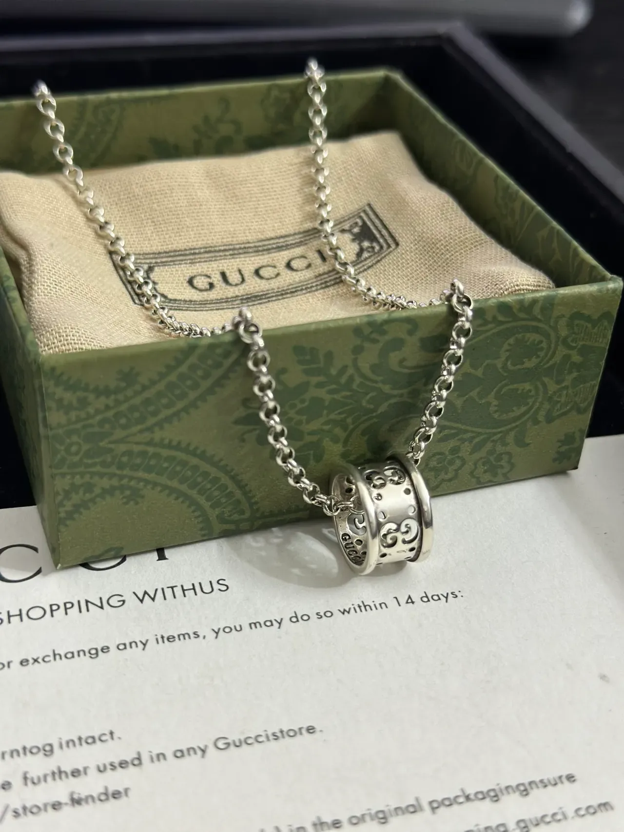 Gucci Interlocking G Cylindrical Pendant Silver Necklace 9