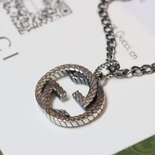 Gucci Interlocking G Scale Motif Oxidized Silver Necklace