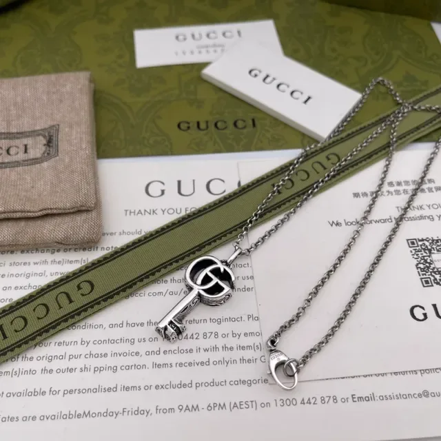 Gucci Key-Shaped Interlocking G Logo Silver-Tone Necklace 4