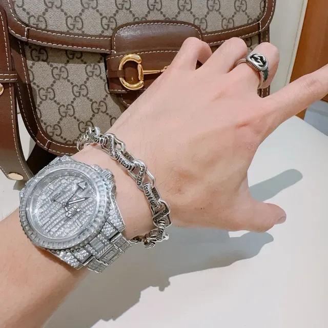 Gucci Link to Love Engraved Chain Silver-Tone Bracelet 5