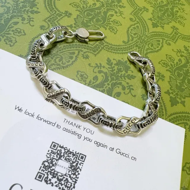 Gucci Link to Love Engraved Chain Silver-Tone Bracelet 7
