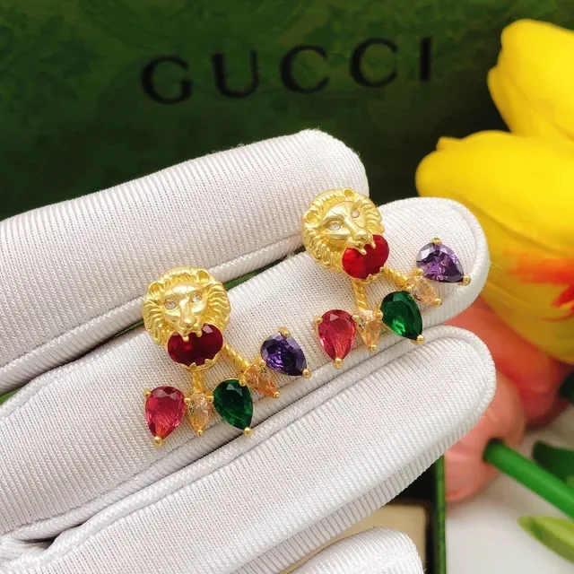 Gucci Lion Head Multigem Earrings 6