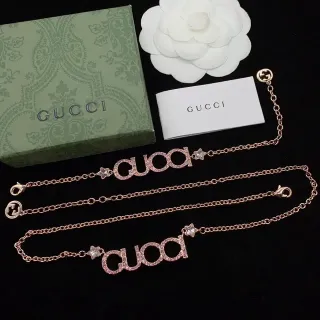 Gucci Logo Bracelet Rose-Gold Crystal Chain Bracelets