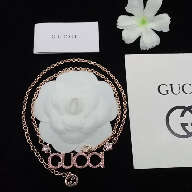 Gucci Logo Bracelet Rose-Gold Crystal Chain Bracelets 2
