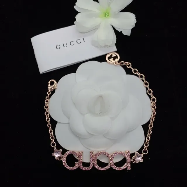 Gucci Logo Bracelet Rose-Gold Crystal Chain Bracelets 4