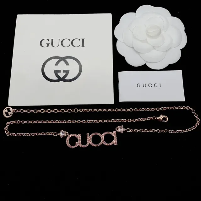 Gucci Logo Bracelet Rose-Gold Crystal Chain Bracelets 5