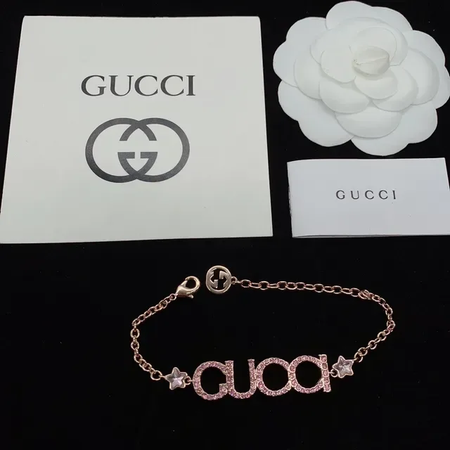 Gucci Logo Bracelet Rose-Gold Crystal Chain Bracelets 6